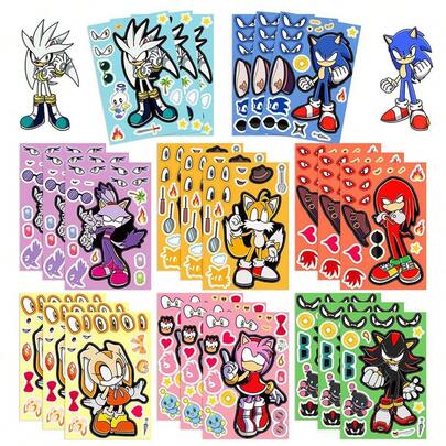 Sega 系列个性化拼贴创意卡通涂鸦装饰DIY笔记本行李箱滑板贴纸，克隆换脸贴纸，益智DIY拼图变脸贴纸，防水。DIY手工拼图贴纸防水且可重复粘贴。适合新年、情人节、圣诞节、生日派对等场合作为装饰品，也可作为聚会时赠送亲朋好友的小礼物。