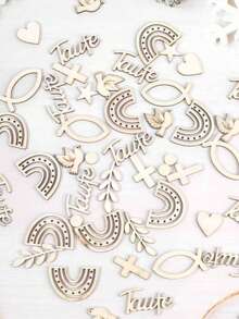 1 hộp/180 miếng gỗ cắt lát thủ công hỗn hợp, cạnh nhẵn, bao gồm các hình dạng như cầu vồng, chim bồ câu, thánh giá, cá, lá cây, chữ cái, thích hợp để vẽ, phác thảo, dán, và thực hiện nhiều dự án DIY khác nhau. - Gỗ - Xem 6