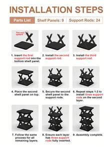 9/6 Tier Vertical Shoe Stand Space Saving Narrow Shoe Rack, Small Shoe Shelf, DIY Free Standing Shoes Storage Organizer For Entryway, Closet, Hallway, Easy Assembly And Stable In Structure, Black & White, Plastic Material, Consumables - Black - View 10