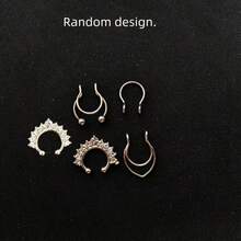 Bộ 8 chiếc khuyên mũi giả màu ngẫu nhiên, khuyên mũi bằng thép không gỉ, khuyên mũi nữ, khuyên vách ngăn mũi giả, trang sức xỏ mũi, khuyên mũi đôi. - vòng mũi giả - Xem 3