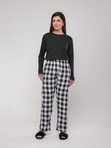 Warm Winter Flannel Pajama Set - màu đen - Xem 4