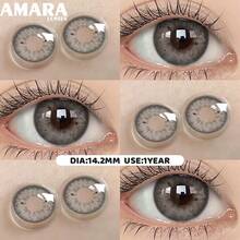 1 Pair AMARA Blue-Brown Fashion Gray Soft Disposable Lenses, Annual - BLACKSPOT-gRAY - View 5