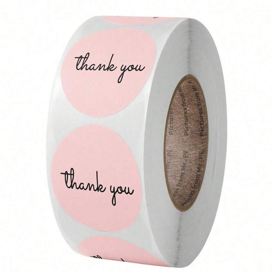500pcs Pink Thank You Stickers, 1 Inch  Round Labels, Suitable For Gifts, Envelope Seals, Small Businesses, Weddings, Party Favor Bags, Valentine's Day Packaging, Etc. - A - View 1