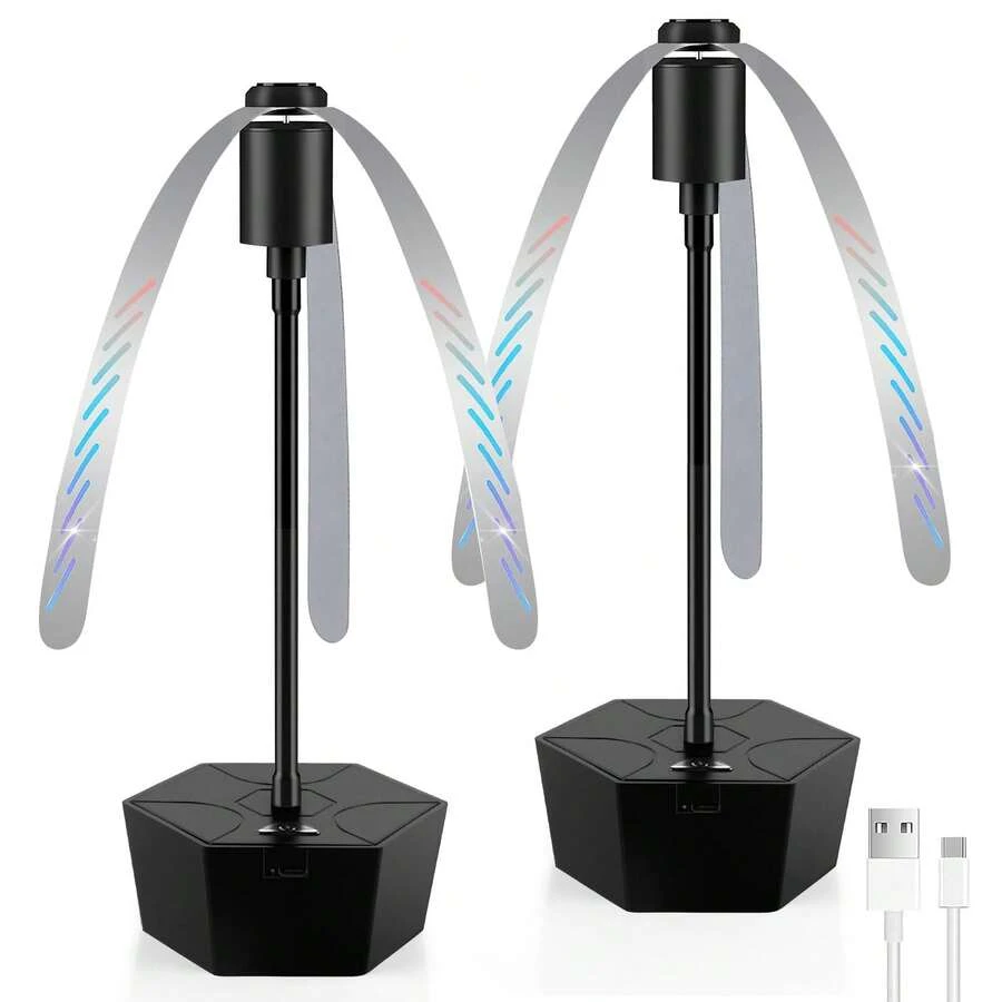 2个桌面苍蝇扇，便携式电池供电驱蝇风扇，适合室内外使用，有效驱赶苍蝇，带全息扇叶，适用于野餐、聚会、餐厅、厨房和烧烤，两种选择：可充电和电池供电（黑色）