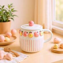 1pc Cute Fruit Relief Design Ceramic Mug, 550ml/18.61oz Juice Cup For Sweet Girls, Strawberry, Blueberry, Lemon, Peach Milk Cup, Coffee Cup, Suitable For Summer And Winter Drinks, New Year, Valentine's Day Holiday Gift - Multicolor - View 8