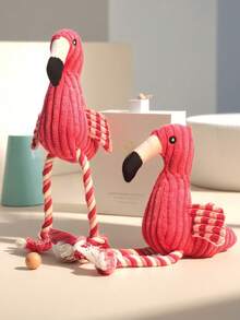 1pc Plush Realistic Flamingo Pet Toy, Dog Chew Squeaky Toy With Cotton Rope, Chew Toy For Pets (For Pet Use Only) - Red - View 7