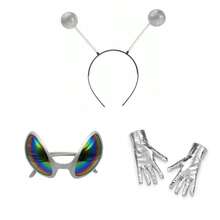 Set de 2/3/4 piezas de disfraz de alien, incluye diadema con antenas, gafas, guantes y accesorios brillantes, apto para uso diario, Halloween, Navidad, carnaval, cosplay, fiestas - Multicolor - Ver 16