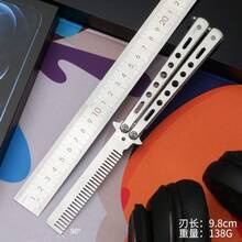 1pc Super Cool Full Steel Folding Comb, Bladeless Outdoor Comb, For Beginners To Practice Peripheral Spinning, Butterfly Comb, Cool Spinning Practice, Great Gift For Him - Multicolor - View 6