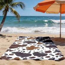 1条速干涤纶奶牛纹沙滩巾，尺寸27.5x55英寸，方形厨房抹布，豹纹动物图案，适用于水疗、瑜伽、健身房、酒店等场所 - 黑色 - 查看 6