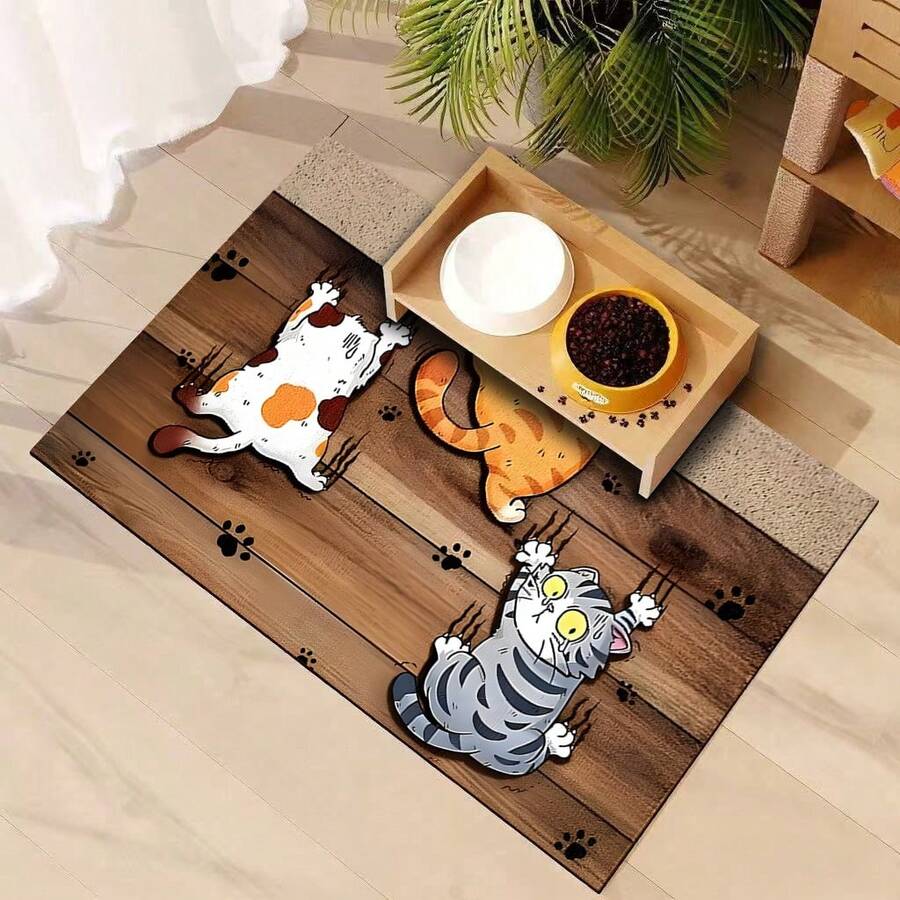 1pc Pet Paw Print Mat, Pet Feeding Mat, Easy Clean Pet Bowl Mat, Dog Floor Mat, All Season Pet Pad, Dog Cage Mat, Cat Cage Mat, Pet Cage Mat