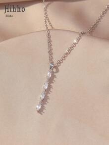 Hihho 1 chiếc vòng cổ hình chữ Y đính đá, mặt dây chuyền đá Zirconia lấp lánh, trang sức thời trang tinh tế dành cho nữ, phù hợp với phong cách đi biển và đường phố. - vòng cổ - Xem 8