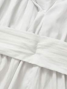 Glamful Cute Casual Solid Color Knot Ruffle Waist Belt Lightweight Blouse For Women, Vacation & College Style - White - View 7