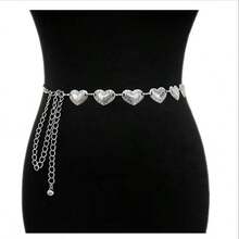 Corrente corporal geométrica minimalista e elegante em formato de coração, corrente decorativa de cintura da moda para mulheres, por atacado. - Prata - Ver 1