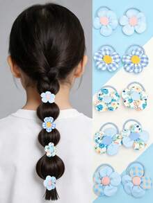 10个装青少年可爱雏菊发圈，柔软弹力发带，适合青少年女孩 - 藍色 - 查看 2