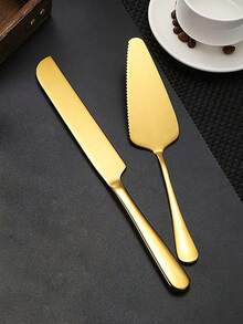 2pcs Stainless Steel Cake Shovel, Bread Knife, Dessert Knife, Wedding & Birthday Cake Shovel, Pizza Shovel Back To School - View 1