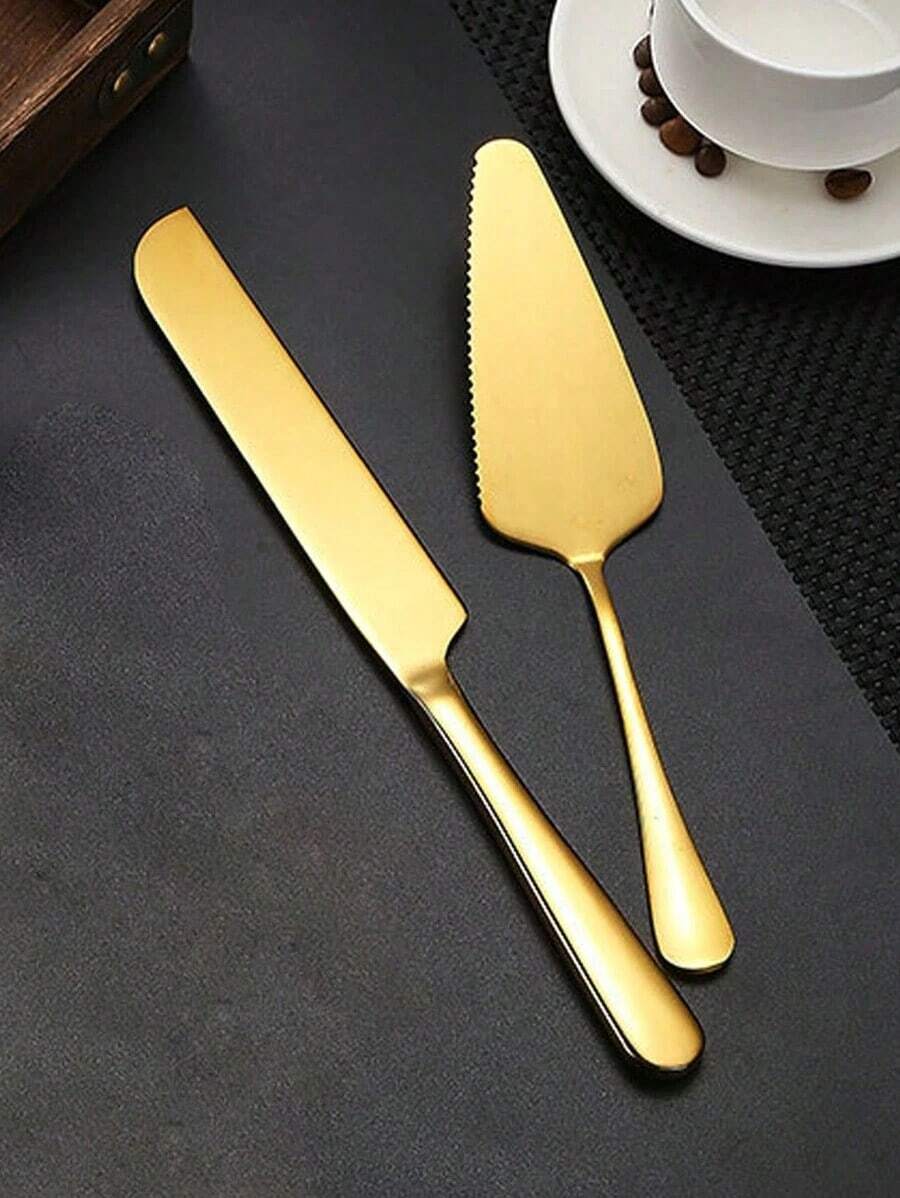 2pcs Stainless Steel Cake Shovel, Bread Knife, Dessert Knife, Wedding & Birthday Cake Shovel, Pizza Shovel Back To School - View 1