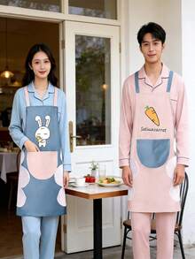 Bộ 2 tạp dề làm việc điều chỉnh được, chống thấm nước và dầu mỡ, họa tiết thỏ và cà rốt hoạt hình, có túi, thích hợp cho việc nấu nướng, tạp dề đầu bếp unisex, thích hợp cho việc nấu ăn trong nhà bếp, tạp dề dọn dẹp nhà cửa đơn giản và thanh lịch. - Nhiều màu - Xem 7