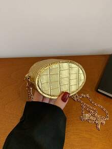 Mini Stone Texture Crossbody Bag, New Lipstick Small Square Bag, Minimalist Chain Shoulder Bag For Summer - Gold - View 9