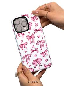 Una elegante funda para teléfono que no incluye cordón ni soporte. Funda para teléfono GIIPPA con base blanca y diseño de lazo rosa y corazón, compatible con 17 Pro, 16 Pro, 15 Pro, 14 Pro. Funda para teléfono coreana elegante e interesante, compatible con 11/12/13/14/15/16 Pro Plus. Diseño elegante adecuado tanto para hombres como para mujeres. Regalo para novia en Navidad, Día de San Valentín, Pascua, temporada de bodas y cumpleaños. - Multicolor - Ver 2