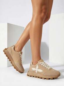 Hestia Women's Sports Sneakers With Thick Sole - Khaki - View 8