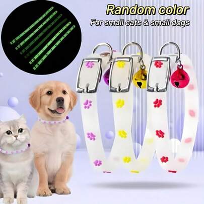 Glow LED Pet Collar 1PC 1x29cm Light Up Dog Cat Collar Adjustable Paw Print Design Night Visibility Safety Anti Lost For Small Dogs Cats Outdoor Walking Pet Gift Please Ensure The Size Is Suitable For Your Pet Before Making The Purchase