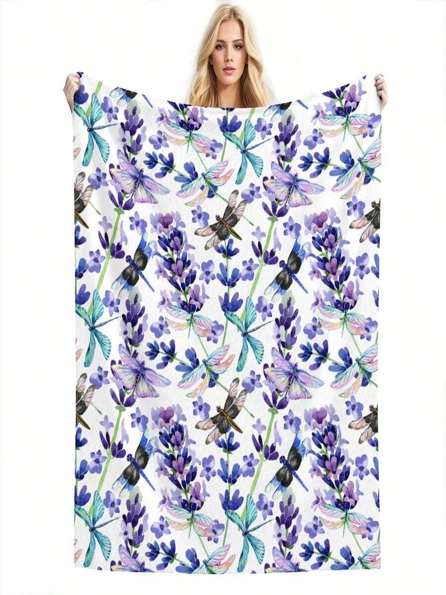 Mother's Day GiftsLavender Dragonfly Watercolor Print Flannel Throw Blanket Soft Anti-Pilling Fleece Blanket For Couch, Sofa, Bed, Lightweight For Home, Office, And Travel.Jpg - trắng - Xem 1