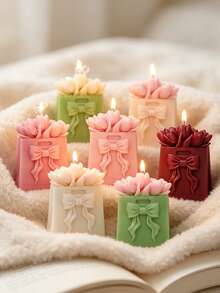 1pc Tulip Scented Candle Decoration With Bow Design, Bow Gift Design - Holiday Gift, Indoor Deodorizing Fresh And Long-Lasting Aroma Therapy Candle, Valentine's Gift, Autumn, Christmas, Winter, Holiday Gift - Tulip Bouquet - Scented Candle - View 3