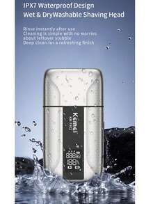 Kemei 1 máy cạo râu điện chuyên nghiệp KM-T402 dành cho nam, chống nước, lưỡi kép chuyển động tịnh tiến, thân máy bằng kim loại, khử trùng bằng tia UV, tỉa râu, sạc nhanh Type-C, màn hình thông minh. - Bạc - Xem 9