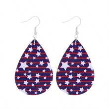 2 pares de pendientes con diseño de bandera estadounidense, pendientes patrióticos del 4 de julio, lindos pendientes colgantes de gota de agua de piel sintética - Multicolor - Ver 10