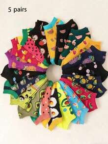 5/10/20/30/40 Pairs Random Solid Color Vertical Striped Sweat-Absorbent Soft Versatile Women's Short Socks Boat Socks - Multicolor - View 7