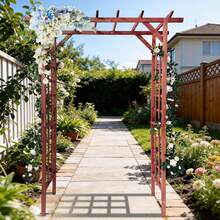 Arches, Arbours, Pergolas, & Bridges - Flat Top, Teak Color - View 3