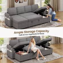 Corner Sofa Bed, U-Shaped Sleeper Sectional Couch Bed, 3-In-1 Corduroy Convertible Pull Out Sofa Bed With Adjustable Backrest, Storage And Cup Holder For Living Room, Dark Grey - 4-seater U-shaped Corduroy Dark Gray - View 7