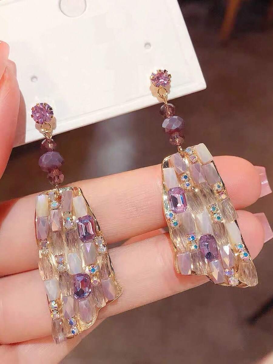1 Đôi bông tai thiết kế hình học bất đối xứng sang trọng, tinh tế, độc đáo, phù hợp cho phụ nữ đeo hàng ngày, hẹn hò, dự tiệc, làm quà tặng Ngày của Mẹ. - Nhiều màu - Xem 1