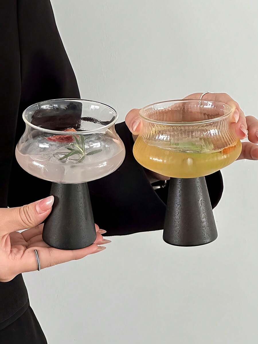 1pc Creative Luxury Wood Leg Glass Cup, High-End Niche Juice Cup, Wine Glass, Champagne Glass, Suitable For Water, Milk, Oatmeal, Tea, Juice, Coffee, Beverages, Applicable For Cafe, Home, Restaurant, Party, Ball, Office, Father's Day Gift, Mother's Day Gift, Gift For Friends, Boyfriend/Girlfriend, Family, Teachers, Colleagues, Halloween Gift, Christmas Gift - Multicolor - View 1
