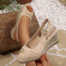 Women's Comfortable Wedge Sandals Open Toe Espadrille Slingback Shoes For Walking & Casual Wear - 米色 - 查看 3
