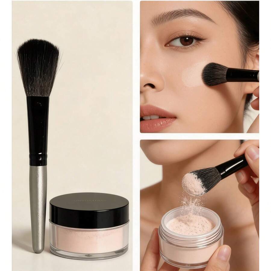 Luxury Wooden Handle Powder Brush - Soft & Fluffy Bristles Face Brush, Suitable For Blush, Bronzer And Setting Powder, Professional Beauty Makeup Daily Use - Champagne - View 1