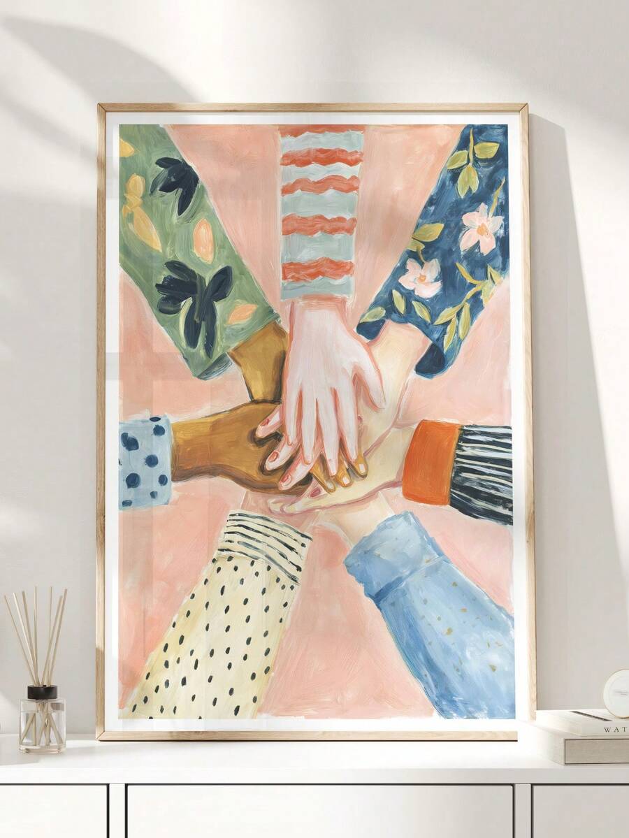 1 tranh canvas treo tường, tranh trang trí tường có khung, tranh in "Bàn tay đoàn kết", tranh minh họa về sự hòa nhập và đa dạng, tranh trang trí tình bạn đầy màu sắc, thích hợp cho lớp học hoặc văn phòng, trang trí trường học, trang trí ký túc xá, trang trí lớp học, trang trí trường mầm non, quà tặng, trang trí ngày lễ, trang trí mùa tốt nghiệp, trang trí mùa tựu trường, tranh phong cách đại học. - A - Xem 1