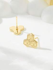 Mgyi Jewelry 镀金精致三叶草耳钉，蜂窝纹理三叶草耳环，低过敏性日常佩戴饰品，可爱小巧的耳环，送给她的礼物 - PEH-074 - 查看 4