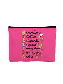1pc Multi-Color Maestra Letter & Rainbow Apple Print Cosmetic Bag, Cute Large Capacity Storage Pouch, Daily Toiletry Makeup Bag, Multifunctional Storage Bag, Lightweight Travel Handbag, Beach Bag, Elegant Gift, Travel Souvenir For Friends, Essential Travel Storage Bag, Commuting, Back To School, Travel, Picnic, Camping, Outdoor Adventure, Perfect Mother's Day, Teacher's Day, Birthday Gift - Multicolor - View 16