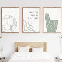 3pcs Football Themed Fabric Wall Art Decor - Framed + Unframed Wall Art Paintings For Boys Bedroom, Home Decor, Bathroom, Kitchen, Living Room, Bedroom, Office, Dorm, Nursery - 3PCS - View 1