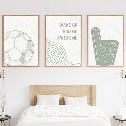 3 PIEZAS Decoración de pared con arte de tela con tema de fútbol - Enmarcado + Sin marco Suministros de decoración de arte, Murales para dormitorio de niños - Conjunto de pósteres de fútbol, Decoración de pared del hogar, Decoración de baño, Decoración de cocina, Decoración de sala de estar, Decoración de dormitorio, Decoración de oficina, Decoración de dormitorio universitario, Decoración de guardería