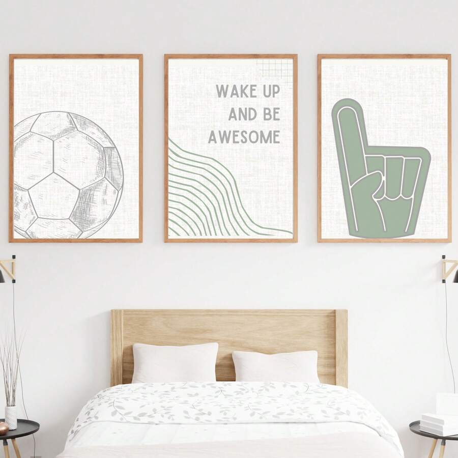 3pcs Football Themed Fabric Wall Art Decor - Framed + Unframed Wall Art Paintings For Boys Bedroom, Home Decor, Bathroom, Kitchen, Living Room, Bedroom, Office, Dorm, Nursery - 3PCS - View 1