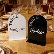 10 pièces Supports de numéros de table incurvés en acrylique transparent/noir/blanc avec supports, décoration de table de mariage, d'anniversaire et de dîner moderne et minimaliste, porte-cartes - Carte de siège C - Voir 6