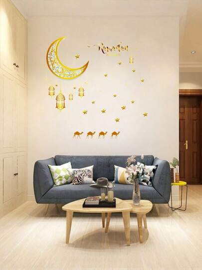 1 Set Ramadan Fensteraufkleber, Mond, Stern, Laterne, Kamel Aufkleber, anwendbar für jeden Ort, Festivalparty Dekoration, auch als Geschenk geeignet