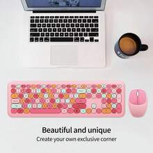 MOFii 666 2.4G Silent Wireless Keyboard & Mouse Combo, 110 Full-Size Retro Round Keys Cute Girly Style Office Peripherals, Includes USB Receiver, Compatible With Desktop & Laptop, Batteries Not Included - View 16