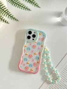 海洋奶油色纹理波浪边亮面海星贝壳彩绘防震手机壳，配手工串珠手链，兼容 XR/7/8、15 Pro Max、13、14、11、Galaxy S24、Galaxy S24+、Galaxy S24 Ultra、Galaxy S22、Galaxy A13 4G、Galaxy A52、Galaxy A52s 5G、Galaxy A23、Galaxy A35、Galaxy A25、Galaxy A73、Note 11、Note 11 Lite - 彩色 - 查看 3