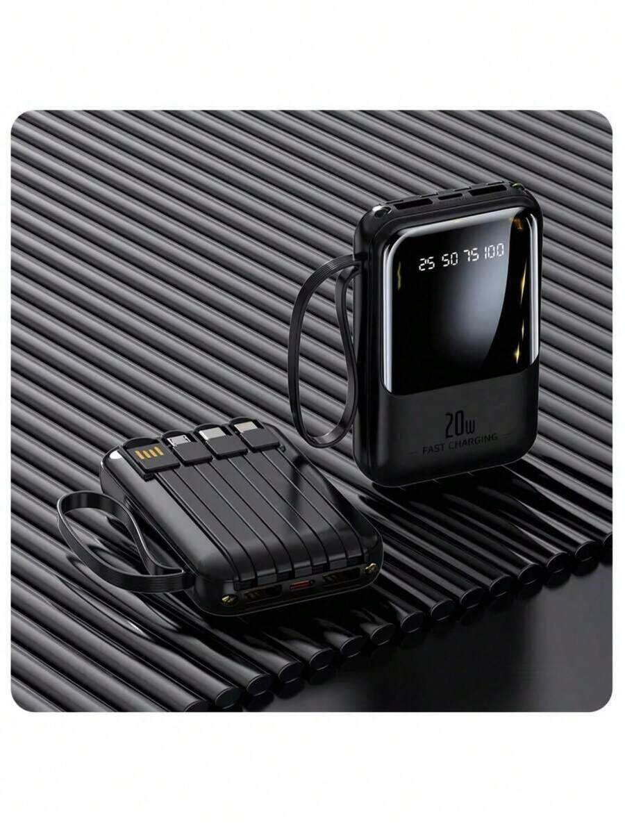 Mini Cargador Portátil Rápido de 20,000Mah 5V2A, Cargador de Teléfono Multifuncional de Alta Capacidad, Cable Desmontable 4 en 1, Luces LED Ultra Brillantes, Batería Esencial para Viajes, Pantalla Inteligente Digital, USB-C