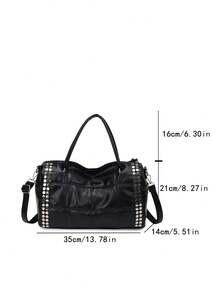 Women's Tote Bag, Fashion Personalized Rivet Inlaid Super Cool Punk Connector Large Bag, Suitable For Traveling And Shopping, Black Color - Black - View 10