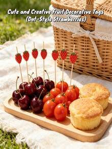 100/50/20pcs Red Strawberry Fruit Bamboo Skewers, Strawberry Bamboo Toothpicks, Cake Decorations, 4.7 Inch Strawberry Theme Birthday Party Long Bamboo Sticks - Appetizer Picks, Fruit Sticks, Cupcake Toppers, Sandwich Clips. Suitable For Home, Wedding, Birthday Party, Father's Day Food And Fruit Decoration, Halloween Picks, Thanksgiving Harvest Festival Cake Picks, Summer Cake Decoration - A - View 10