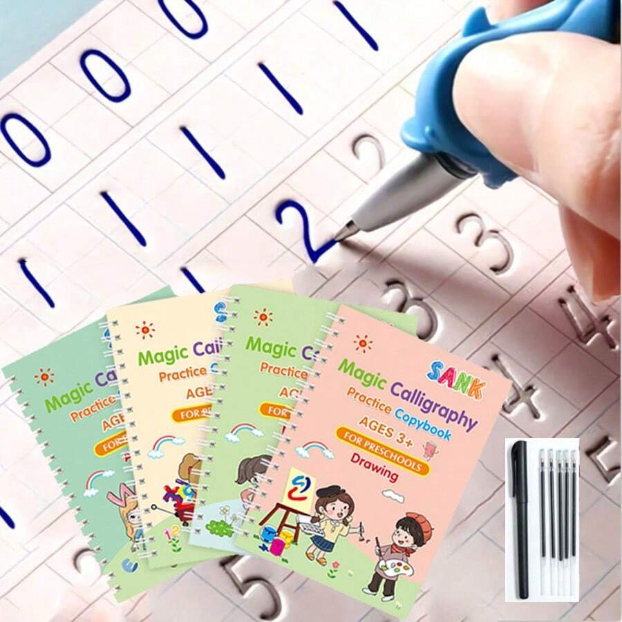 4本书+5支替换笔+1个笔筒：神奇胶水练习本、书法练习本、练习笔记本、启蒙练习本、初学者重复书写练习本、字迹消失练习本 - A - 查看 1